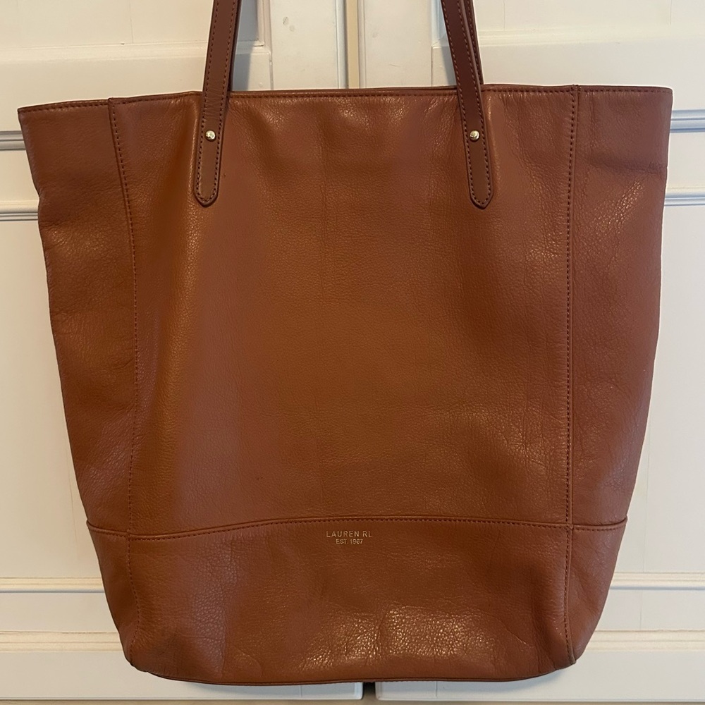 Lauren Ralph Lauren Chestnut Pebbled Leather Shoulder Tote Bag - Picture 2 of 15